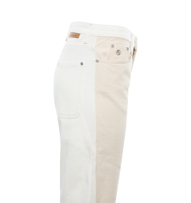 Image 2 of 3 - WHITE - STELLA MCCARTNEY Banana Leg Utility Jeans featuring organic cotton denim, pure white back, gold S-Wave medallion at hip, Stella McCartney logo patch at back, zip fly with button secure, belt loops, five-pocket design and banana leg. 100% organic cotton. Made in Italy. 
