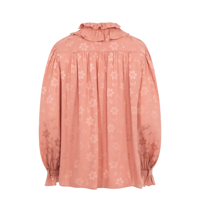 Image 2 of 2 - PINK - Chlo floral-jacquard shirt with concealed front button fastening, ruffle collar, balloon sleeves, and buttoned cuffs. Silk 100%.  