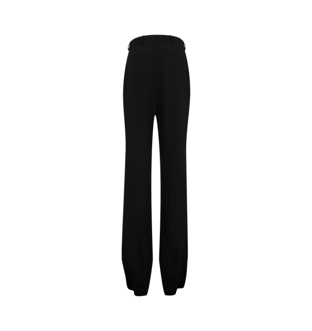 Image 2 of 3 - BLACK - Saint Laurent Women's Crepe Pants are crafted from wool and viscose and feature a mid-rise tailored silhouette with a wide leg, single pleat, and center crease. A concealed front button, hook-and-zip closure, belt loops, two front slash pockets, and two back welt pockets complete the design. Main Material: Wool and Viscose. Made in Italy. 