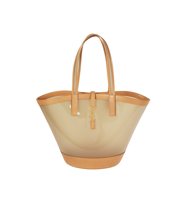 BROWN - SAINT LAURENT Panier Medium Bag featuring transparent vinyl, leather trim, cassandre hook closure and open top. 9.3"19.3" X 12.8" X 3.9"5.9". Polyurethane. 