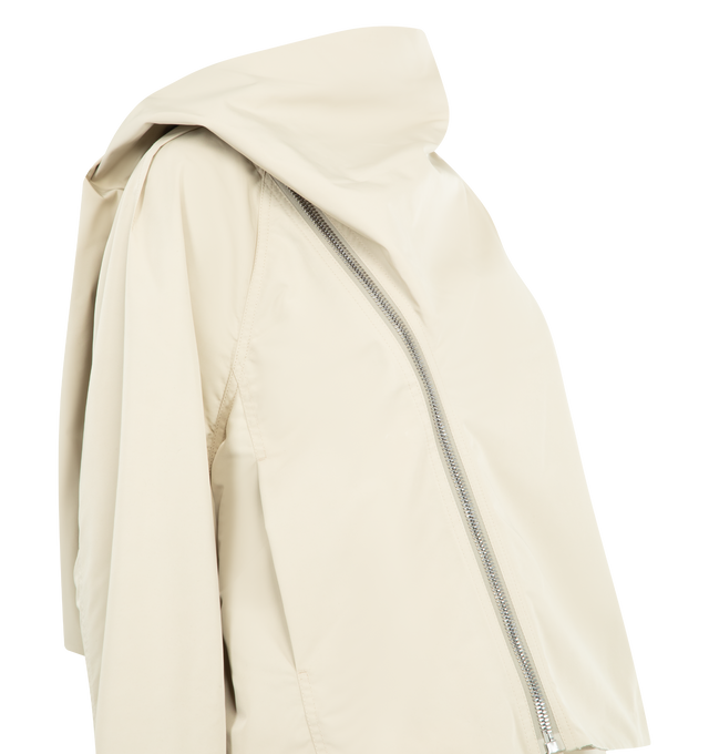 Image 4 of 4 - NEUTRAL - RICK OWENS Cropped Scarf Flight Jacket featuring cropped hem, an asymmetric zipped front, scarf neckline and gathered at the back. 100% polyester. Lining: 100% cotton. Made in Italy. 