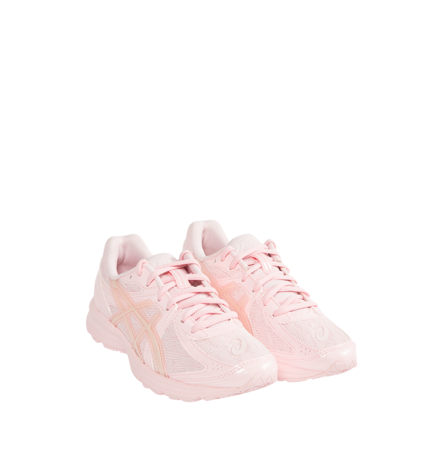 Image 2 of 5 - PINK - ASICS Jog 100S Sneaker featuring mesh and leather upper with rubber sole, lace-up front, formed with a one-piece EVA foam platform, OrthoLite sockliner and padded low-cut collar. 