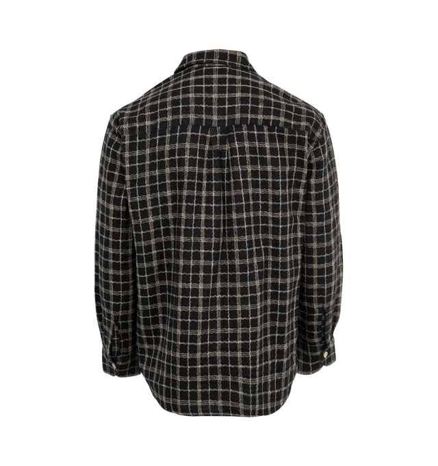 Image 2 of 2 - BLACK - OUR LEGACY Above Shirt featuring check pattern throughout, spread collar, button closure, patch pocket at chest, shirttail hem, pleated single-button barrel cuffs, box pleat at back yoke and Mother-of-pearl hardware. 60% cotton, 40% linen. Made in Portugal. 