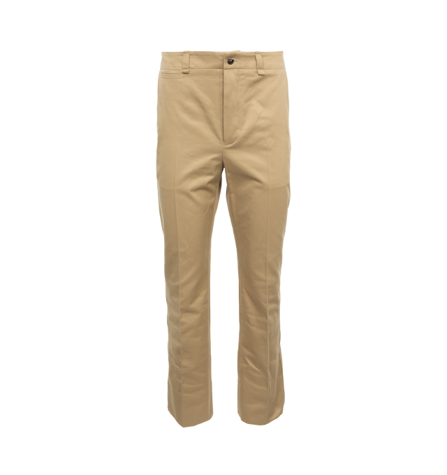 Image 1 of 4 - NEUTRAL - SAINT LAURENT Cotton Drill Pants featuring button closure, zip fly, two slash pockets, one ticket pocket, two welt pockets on back, upturned cuffs, center crease and straight leg. 100% cotton. 