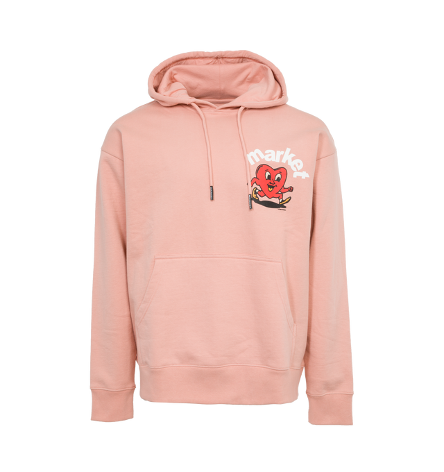 Image 1 of 4 - PINK - MARKET Fragile Hoodie featuring hood with drawstring, ribbed hem and cuffs, kangaroo pouch and graphic on front and back. 100% cotton.  