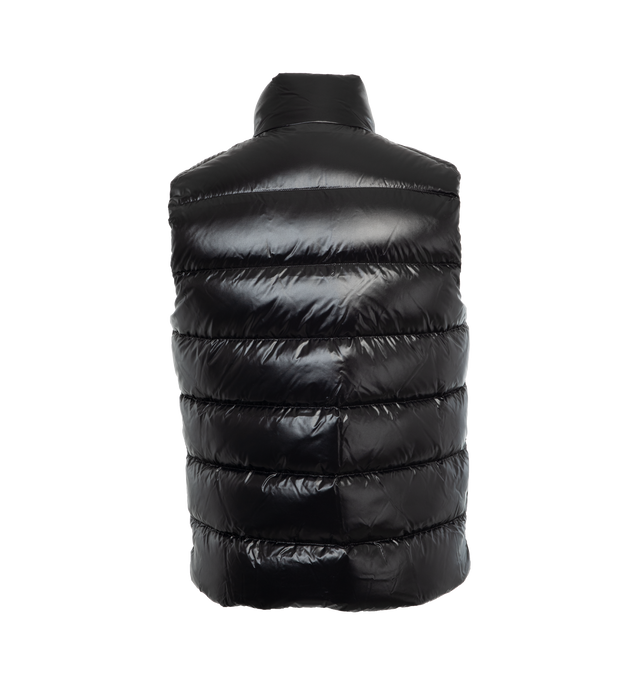 Image 2 of 3 - BLACK - MONCLER Tibb Shiny Puffer Vest featuring nylon laqu lining, down-filled, zipper closure, collar with snap button closure, zipped pockets and zipped internal pockets. 100% polyamide. Padding: 90% down, 10% feather. 