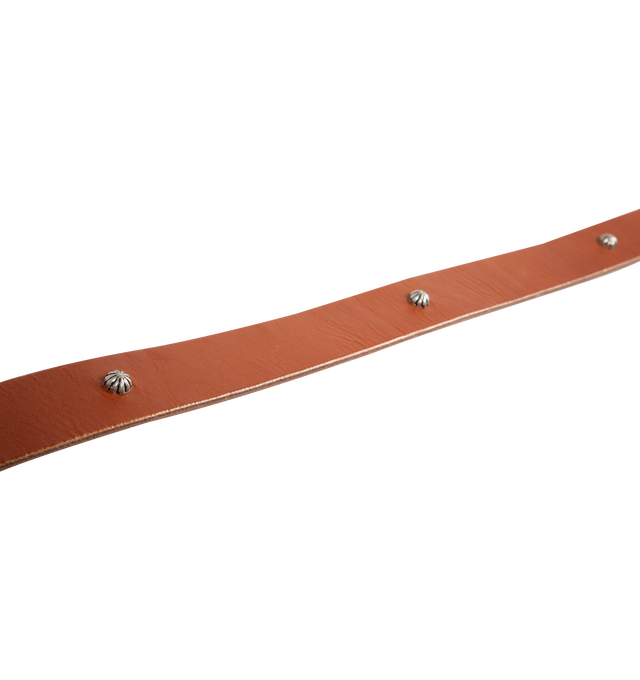 Image 3 of 3 - BROWN - FULLCOUNT Umbrella Studs Belt by Zip Stevenson HTC featuring a handmade studded belt with a simple row of umbrella studs nicely spaced apart, width 30mm. and has an octagonal garrison buckle. 