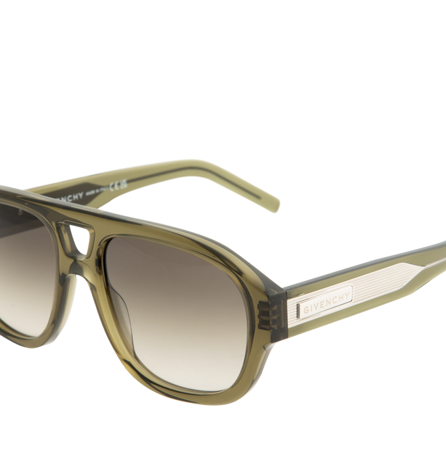 Image 3 of 3 - GREEN - GIVENCHY Day Sunglasses featuring day line, aviator shape, double bridge and metal plaque with engraved GIVENCHY on the temples. 100% UVA/UVB protection. 100% acetate. Made in Italy. 