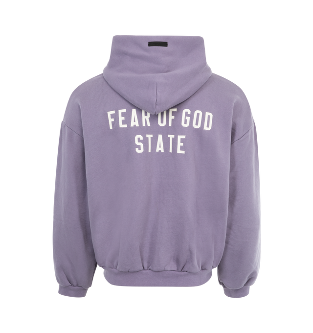 Image 2 of 2 - PURPLE - Fear of God Zip-Up Heavy Cotton Hoodie has an attached hood, zip front, dropped shoulders, side seam pockets, and ribbed cuffs and hem. 100% cotton.   