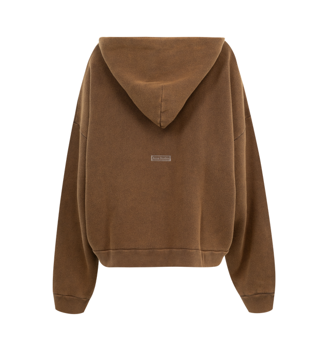 Image 2 of 2 - BROWN - ACNE STUDIOS Hooded Sweater featuring relaxed unisex fit, hooded, Acne Studios rubber patch centre back and ribbed cuffs and hem. 100% cotton. 