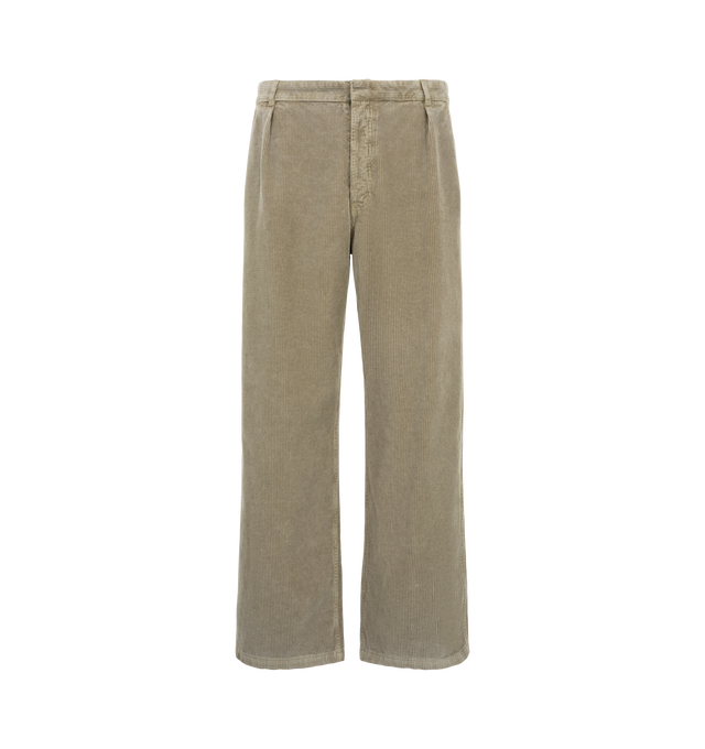 Image 1 of 3 - NEUTRAL - The Row Men's Paulo Pants are crafted from compact wide-wale cotton velvet corduroy with a soft, textural hand and durable construction. Designed with a relaxed wide-leg silhouette that sits at the natural waist, these designer pants feature a pleated front, side slash pockets, and a single back welt pocket. The fabric is dyed and specially treated to create a subtly uneven, worn-in effect while enhancing the depth and richness of the Faded Black color. Main Material: 100% Cotton. F 