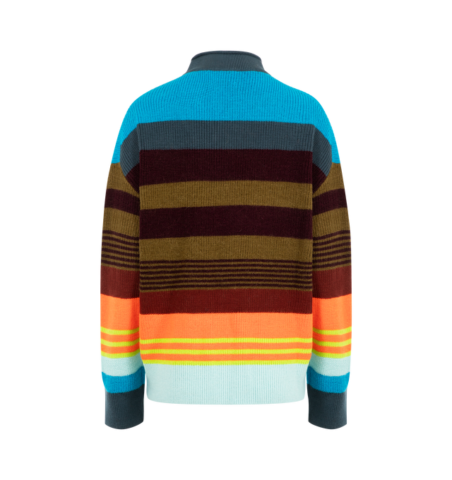 Image 2 of 2 - MULTI - CHRISTOPHER JOHN ROGERS Striped V-Neck Sweater featuring relaxed fit, long sleeves, v neck and stripes throughout. 36% acrylic, 30% superfine alpaca, 20% cotton, 14% merino wool. 