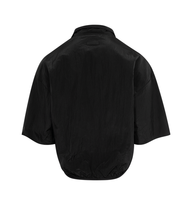 Image 2 of 2 - BLACK - FEAR OF GOD ESSENTIALS Halfzip Mockneck Shirt featuring short-sleeves, round, cropped silhouette, stretch binding at the mock neckline and waist hem, rubberized Essentials Fear of God black bar on the sleeve and a Fear of God rubberized label at the back collar. 100% nylon.  