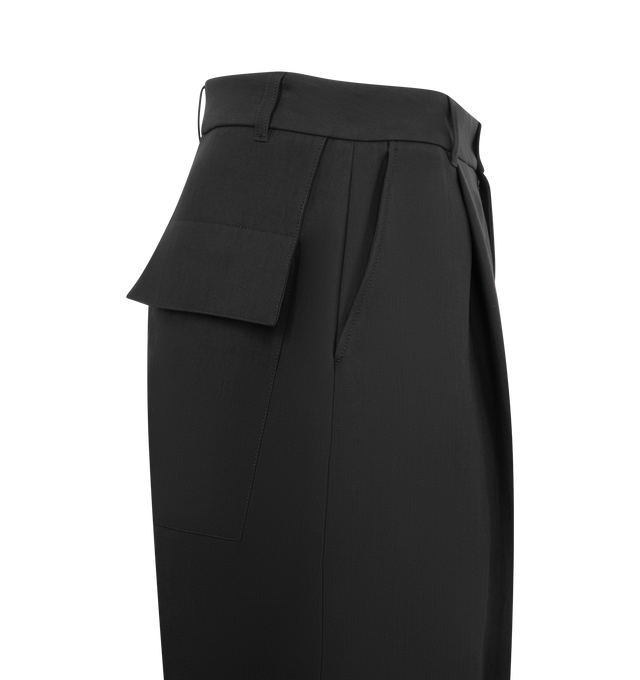 Image 3 of 3 - BLACK - STUDIO NICHOLSON Pocket Carpenter Pant featuring a single deep pleat, side pockets, single flap back pocket, button zip closure and belt loops. 64% polyester, 34% viscose, 2% elastane. 