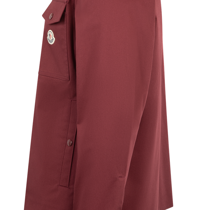 Image 3 of 3 - RED - MONCLER Cotton Blend Gabardine Shirt Jacket featuring zipper closure, pockets with snap button closure, chest pocket and adjustable cuffs. 98% cotton, 2% elastane/spandex. 