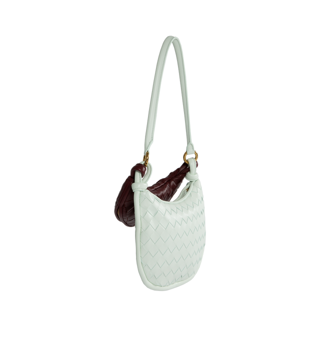 Image 2 of 3 - MULTI - BOTTEGA VENETA Small Gemelli shoulder bag realised with Intrecciato craftsmanship in supple lambskin leather with tubular detachable hadle and additional half-moon pouch handle.  100% Lambskin with calfskin lining and brass-tone hardware. Measures 7.5" tall x 9.7" wide x 2.8" deep with  9.2" handle drop. 