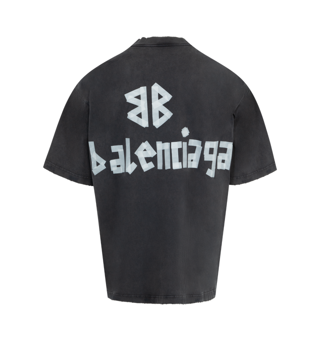 Image 2 of 2 - BLACK - BALENCIAGA Tape Type T-Shirt featuring medium fit, crewneck, short sleeves, tape type logo at front and back and worn-out and washed-out effect. 100% cotton. Made in Portugal. 