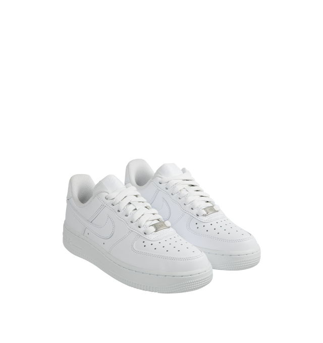 Image 2 of 5 - WHITE - Women's Air Force 1 '07 LX Low-top lace-up sneakers crafted from premium leather and textiles, with a foam midsole and rubber sole. Featuring monochrome white leather upper and graphics,  padded collar,  white rubber outsole with Nike Air cushioning for lightweight, all-day comfort. 