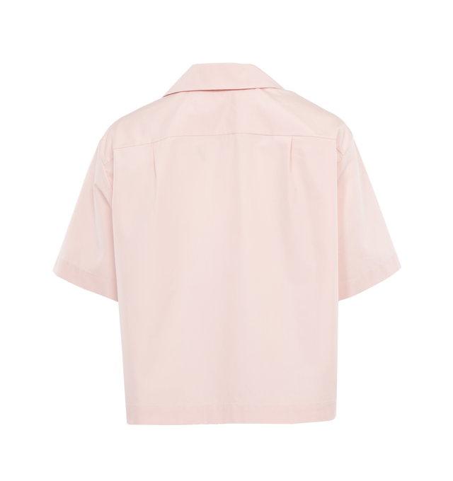 Image 2 of 3 - PINK - MARNI Patch Shirt featuring spread collar, button closure, cropped hem, short sleeves and embroidered patches. 100% organic cotton. Made in Italy. 