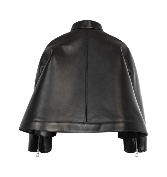 Image 2 of 3 - BLACK - LOEWE Trapeze Jacket featuring press stud stand collar, zip closure, raglan sleeves, side zipped pockets, press stud hem, zipped cuff splits and trapeze shape. 100% lambskin. Made in Spain. 