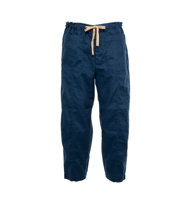 Image 1 of 4 - BLUE - BARENA VENEZIA Linen-blend trousers have a relaxed, coastal feel crafted from a linen and cotton blend, featuring a contrast drawstring fastening, close-fit waist, relaxed-fit leg, front patch pockets and rear flap pockets. 55% linen, 43% cotton, 2% elastane. Made in Italy. 