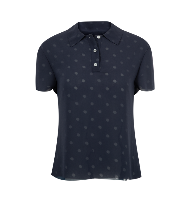 Image 1 of 2 - NAVY - ACNE STUDIOS Polka Dot Blouse featuring non-stretch crepe, polka-dot print, collared neck, short sleeves and partial button placket. 100% polyester. 