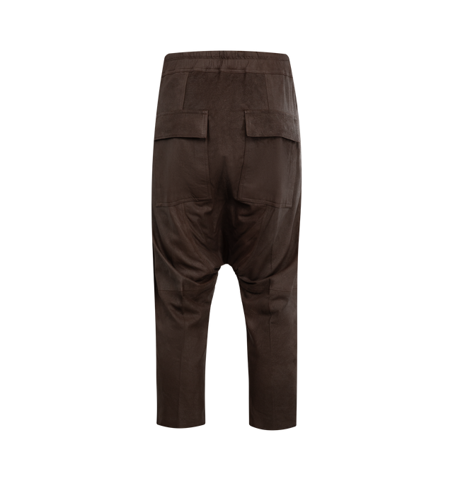 Image 2 of 3 - BROWN - RICK OWENS Drawstring Cropped Trousers featuring lightweight, drawstring at elasticized waistband, four-pocket styling, dropped inseam and cropped leg. Made in Italy. 