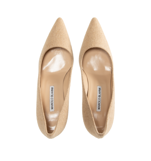 Image 4 of 4 - NEUTRAL - MANOLO BLAHNIK BB Pump featuring wool pointed toe pumps and stiletto high heel. 90MM. 100% wool. Sole: 100% calf leather. Lining: 100% kid leather. 