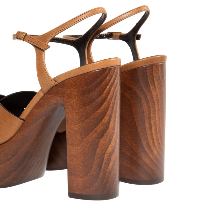 Image 3 of 4 - BROWN - SAINT LAURENT Bianca Platform Sandal featuring an adjustable ankle strap, wooden block heel and leather sole. 4.9 inches total heel height. 1.6 inch platform. 100% calfskin leather. 