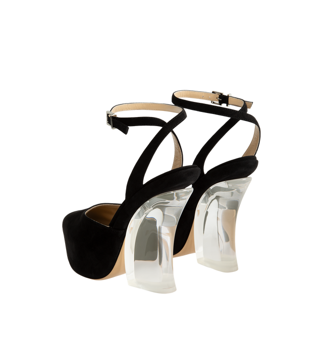 Image 3 of 4 - BLACK - Fendi Women's Illusion Sandals are crafted from suede goat leather and feature an open-toe silhouette, a platform sole, and an adjustable ankle strap. Defined by a transparent-effect architectural heel designed to create a floating illusion, this elevated style combines modern design with refined craftsmanship. Main Material: 100% Suede Goat Leather. Lining: 100% Goat Leather. Heel Height: 125 mm / 4.9 in. Made in Italy. 