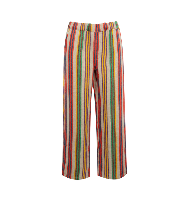 Image 1 of 3 - MULTI - THE ELDER STATESMAN Coastal Sandy Pant featuring multicolor stripe throughout, elastic waist, relaxed fit, wide leg, side pockets and back pockets. 100% linen.  