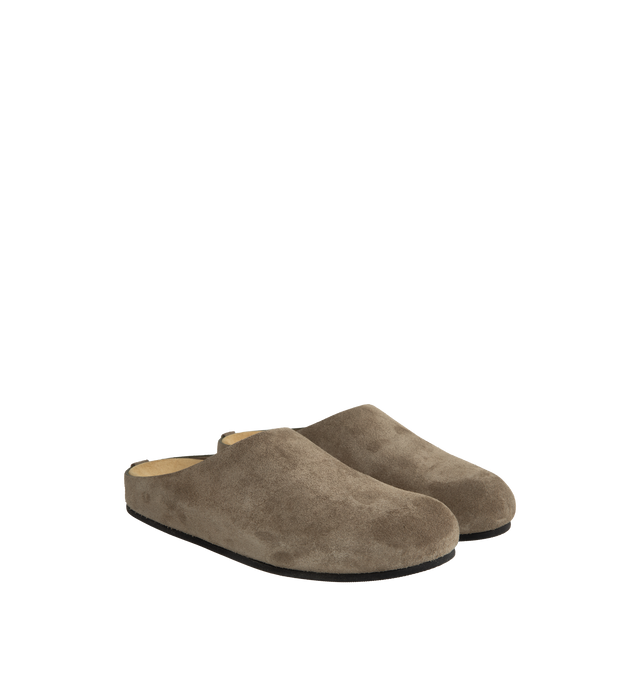 Image 2 of 4 - BROWN - The Row Slip-on clog with a sightly cushioned suede footbed, rounded toe and branded insole.  Upper: 100% Calfskin Leather; Sole: 100% Rubber. 