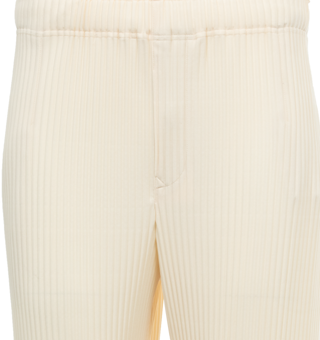 Image 4 of 4 - WHITE - ISSEY MIYAKE Pants featuring elastic waist and hem, two side slit pockets and pleats throughtout. 100% polyester. 