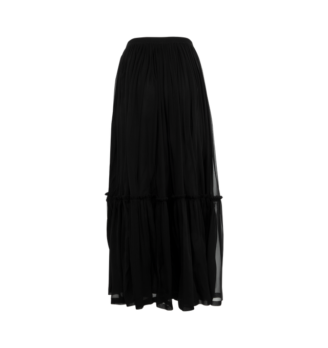 Image 2 of 2 - BLACK - Saint Laurent long,  sheer, ruffled  prairie skirt made with certified silk crepe muslin, featuring concealed pockets, silk georgette half slip, concealed side zip closure and elasticized waist. 100% SILK. Made in France. 