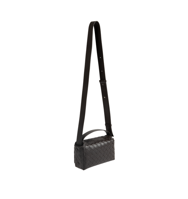Image 2 of 3 - BLACK - BOTTEGA VENETA Intrecciato Mini Bag With Flap featuring intrecciato calfskin leather mini bag, adjustable and detachable top handle and cross-body strap, one main compartment, one flat inside pocket and flap closure. Calfskin. Lining: nappa. Made in Italy.   