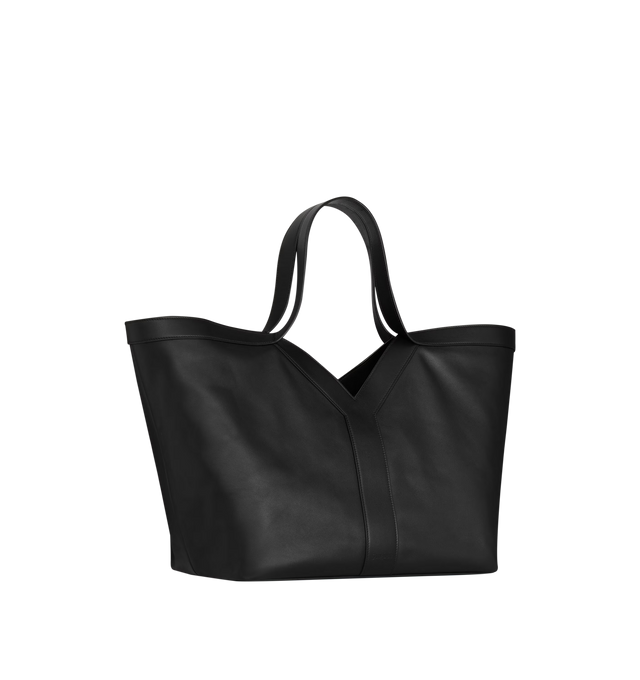 Image 2 of 3 - BLACK - SAINT LAURENT Y Tote Bag featuring finely grained leather, lined in tonal suede, subtle Y stitched signature, inner zip pocket and hook closure and bronze-toned hardware. 14.6 " x 12.6" x 2.88.7". Strap drop: 10.2". Calfskin leather. Made in Italy.  