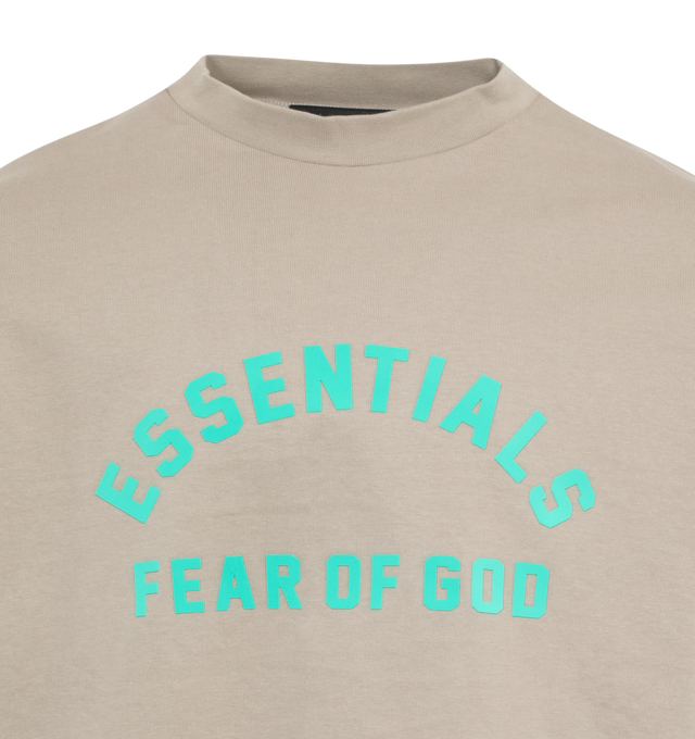 Image 2 of 2 - GREY - FEAR OF GOD ESSENTIALS Crewneck Long Sleeve T-Shirt featuring rib knit crewneck and cuffs, logo bonded at front, dropped shoulders and rubberized logo patch at back. 100% cotton. Made in Viet Nam. 