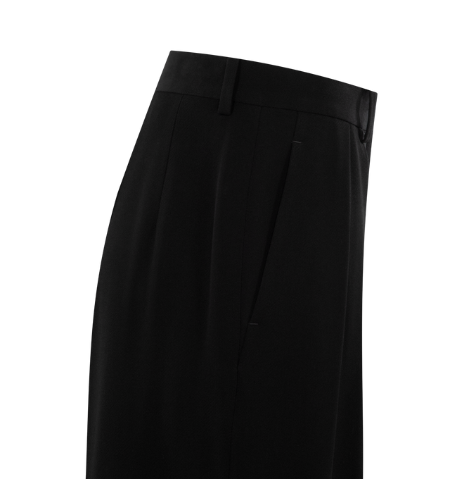 Image 3 of 3 - BLACK - THE ROW Igor Pants featuring low-waisted pant in lightweight viscose wool suiting with loose fluid leg, front double pleats and side slash pockets. 60% viscose, 40% virgin wool. Made in Italy. 