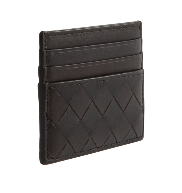 Image 2 of 3 - GREEN - BOTTEGA VENETA Intrecciato Credit Card Case featuring intrecciato calfskin leather with contrasted back, six card slots, one central pocket. 3.1 x 4.1 x 0.2. Made in Italy. 