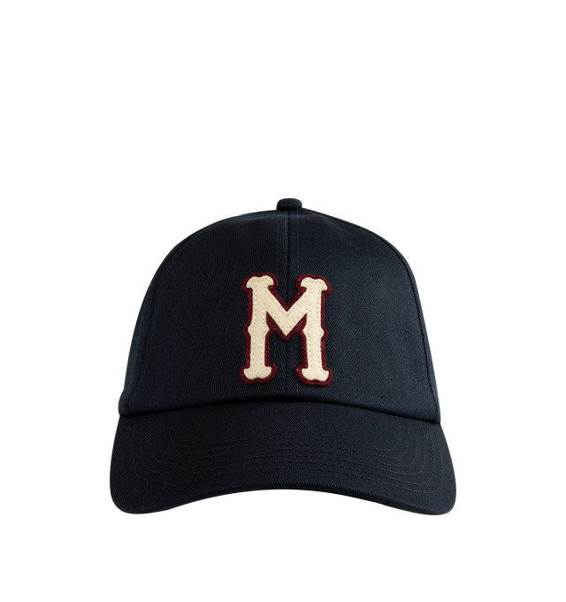 Image 1 of 2 - BLUE - Moncler Mens Cotton Gabardine Baseball Cap is crafted from cotton gabardine. Features a structured silhouette, cotton canvas lining, adjustable back closure, and monogram patch. Base Fabric: 100% Cotton; Lining: 100% Cotton. Made in China. 