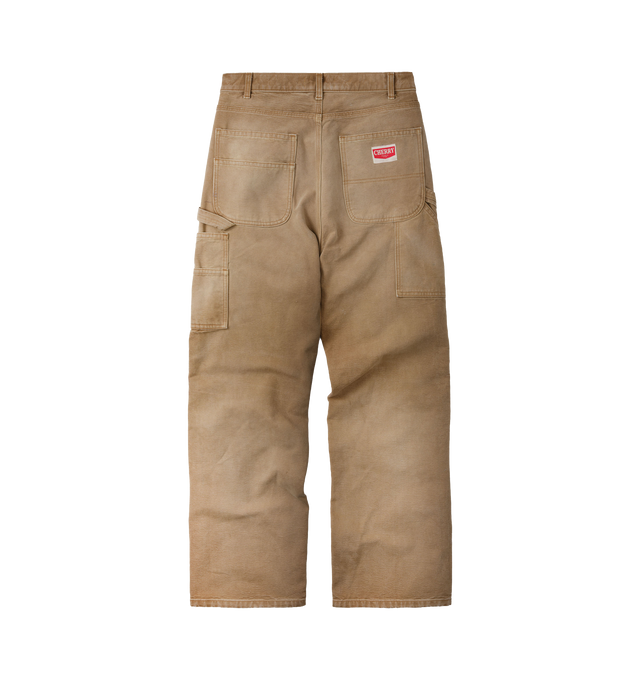 Image 2 of 8 - NEUTRAL - Cherry LA Wide Leg Double Knee Pants are crafted from durable cotton canvas and feature a wide-leg silhouette with reinforced double-knee construction. Designed with a vintage-washed finish and distressed detailing throughout, this workwear-inspired style is finished with branded nickel hardware and a signature logo label at the back pocket. Main Material: Cotton Canvas. Fit: Wide Leg. Made in Los Angeles, California. 