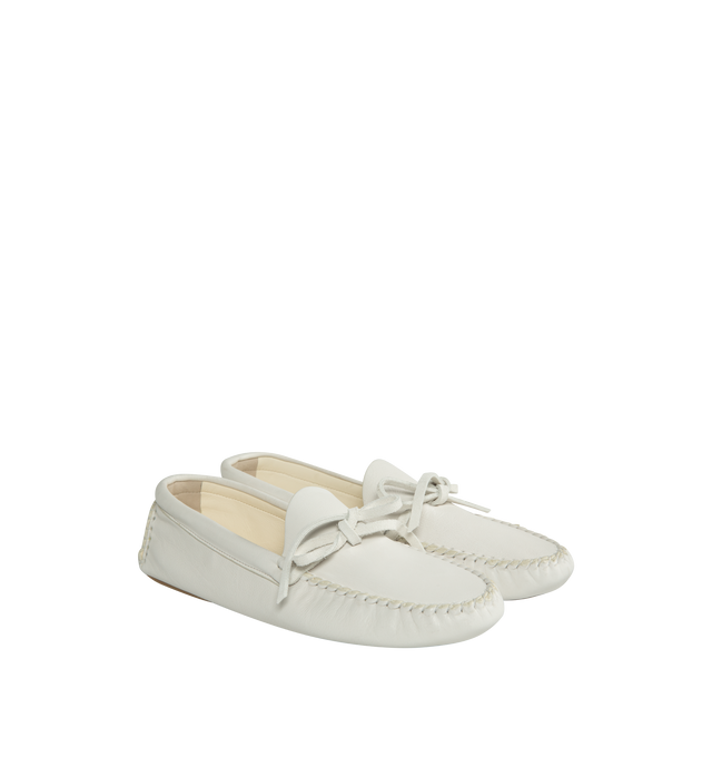 Image 2 of 4 - WHITE - THE ROW Lucca Moccasin featuring grained vegetable-tanned leather with flexible hand-stitched construction and lace-up detail. 100% leather. Made in Italy. 