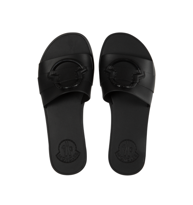 Image 4 of 4 - BLACK - MONCLER Mon Slides Shoes featuring slip-on styling, tonal Moncler logo at vamp strap, TPU upper and TPU sole. 100% elastodiene. 
