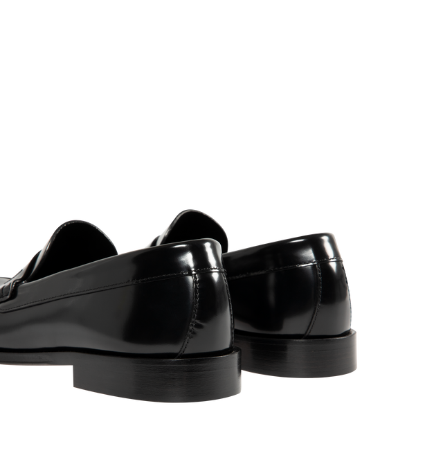Image 3 of 4 - BLACK - TOM FORD Burnished Leather Loafers featuring patent leather loafers, gathering at moc toe, strap at vamp, buffed leather and suede lining, stacked leather heel and leather sole. Leather. Made in Italy. 