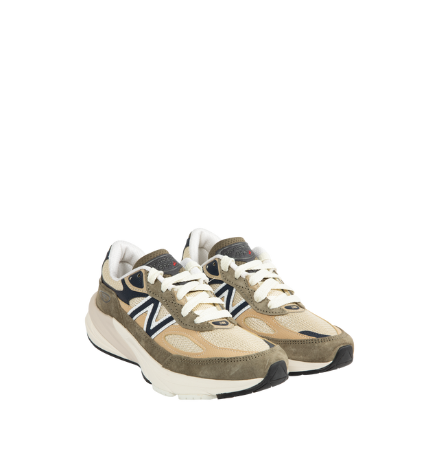 Image 2 of 5 - GREEN - NEW BALANCE USA 990V6 Sneaker featuring breathable mesh base overlaid with premium perforated leather suede panels, reflective accents appear across the upper, 990 branding on the lateral heel, lace closure with a heel tab, contoured midsole, FuelCell foam and ENCAP heel. 