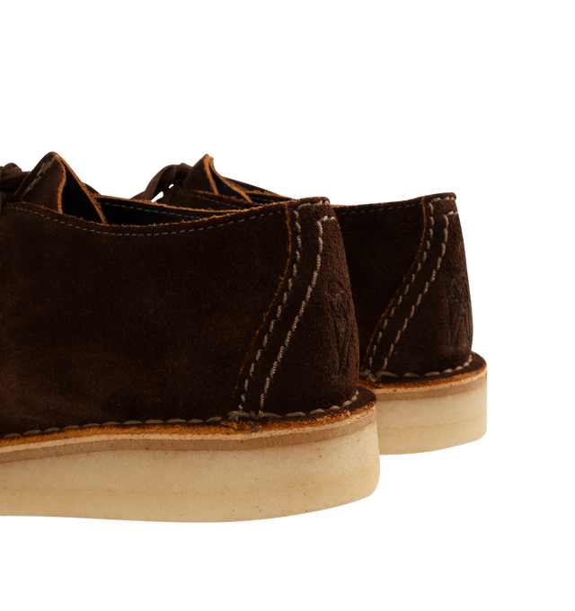 Image 3 of 4 - BROWN - CLARKS Desert Trek Shoe featuring flat laces, suede upper, natural rubber crepe sole and finished with two Clarks Originals fobs. 