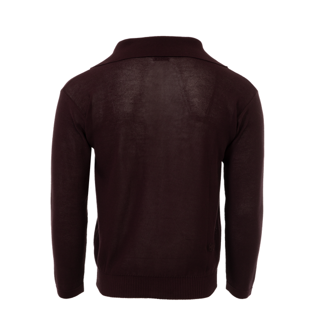 Image 2 of 3 - BROWN - BODE Boxy Long Sleeve Polo featuring boxy silhouette, knit from a light crepe yarn, long sleeves and polo collar. 100% cotton. 