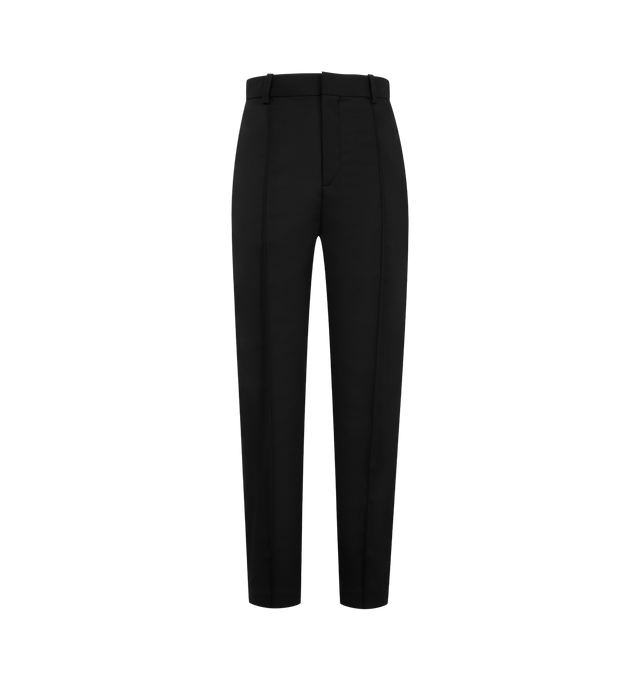 Image 1 of 3 - BLACK - Loewe Women's Trousers in Wool are crafted from lightweight fluid wool and feature a slim-fit silhouette with a regular length, mid-rise waist, and tapered leg. Designed with a concealed zip fly, seam pockets, and rear jet pockets, these trousers are finished with Double L embroidery at the back. Main Material: 100% Wool. Made in Italy. 