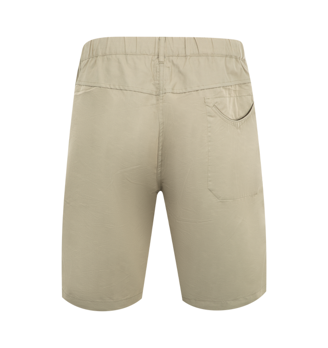 Image 2 of 3 - NEUTRAL - POST O'ALLS E-Z Chinois De Luxe Shorts featuring drawstring and elastic waist, button closure, two front pockets and one back pocket. 100% cotton. Made in Japan. 