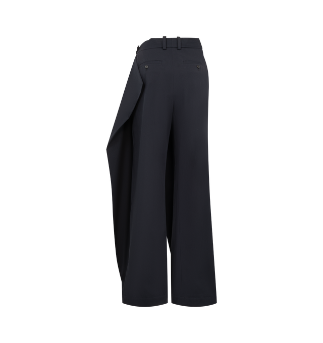 Image 2 of 3 - NAVY - JW Anderson Women's Twist Trousers are crafted in a navy cotton material with unique twist-over tailoring design, and finished with a buckle detail and embroidered eyelets. 100% Cotton. Made in Italy. 